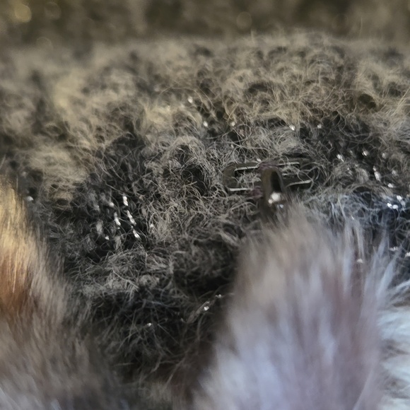 RARE Gray Metallic Accent Cardigan Sweater with Feather Accent Trim - Picture 14 of 16